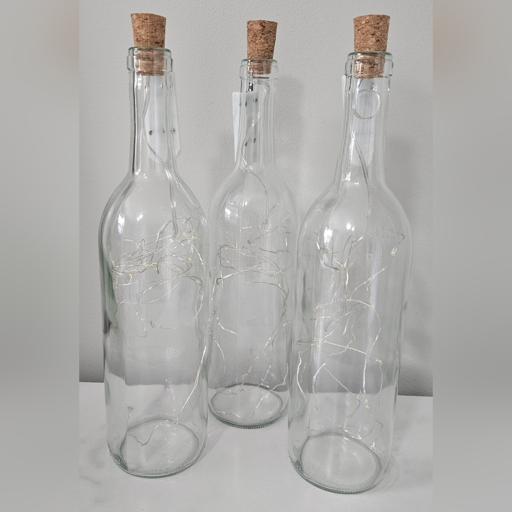 Wine Bottles w/Corks (3-Pack) w/ Battery Operated Fairy Lights